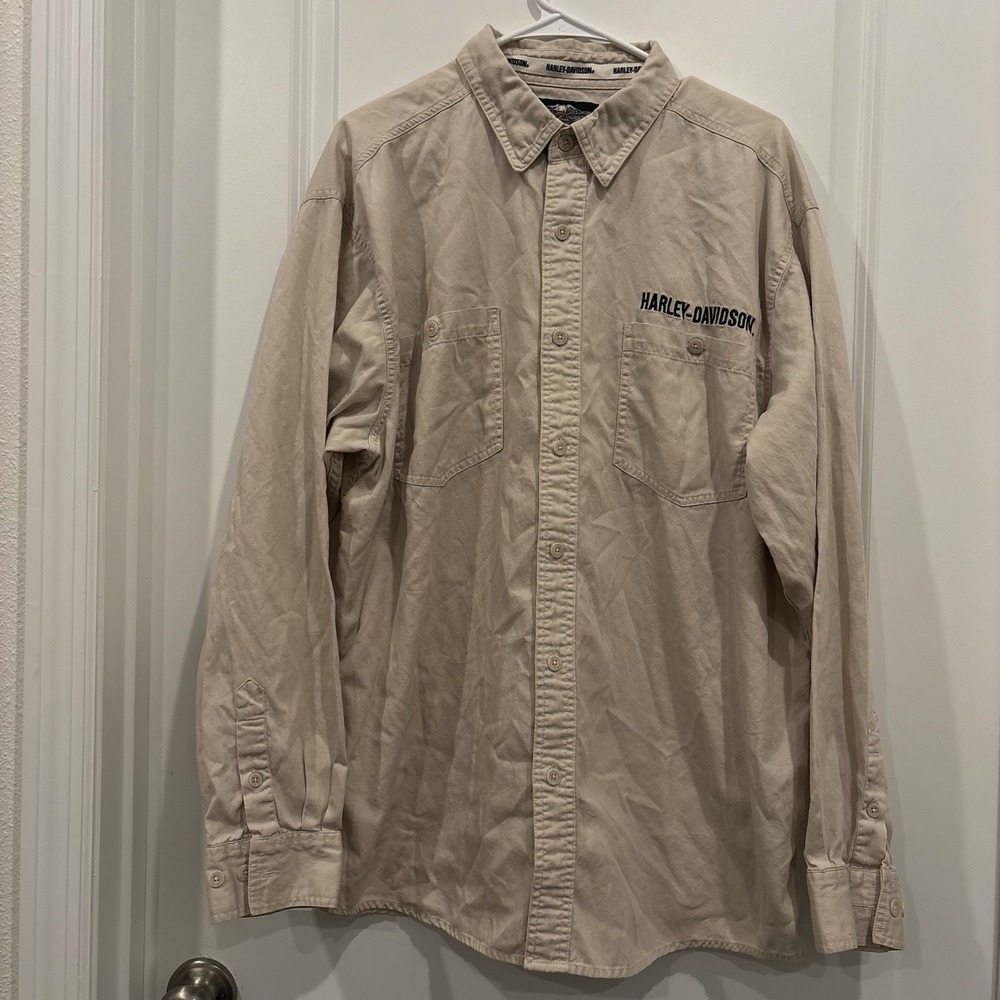 HARLEY-DAVIDSON Men's XL Long Sleeve Button‎ Down Dress Embroidered